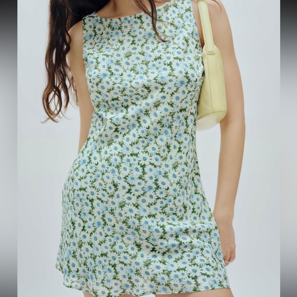 Reformation Green and White Floral Mini Dress
